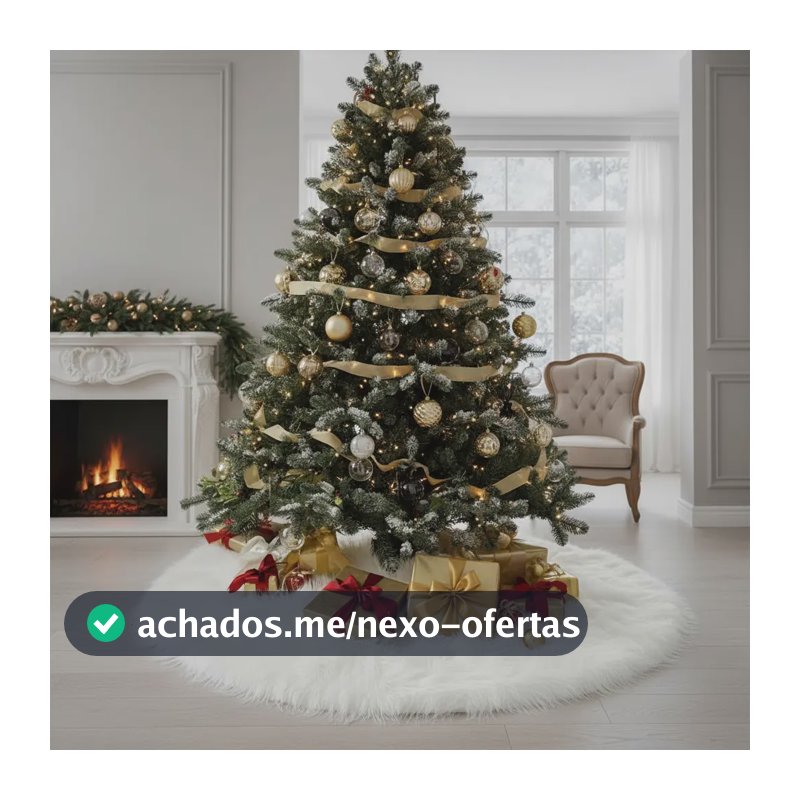 Saia P/ Arvore De Natal Pelúcia Pelo Alto 7cm Branca 120cm Branco Pelucia Pelo Alto