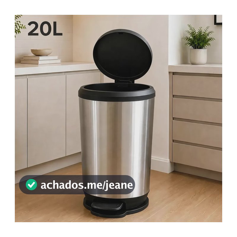 Lixeira Plástica 20 Litros Tipo Inox Com Pedal Label Inox Prateado