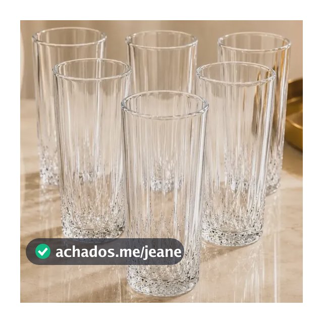Jogo 6 Copos de Vidro Lapidado Valência 260ml EPM IMPORTS Kit 6 Copos Transparentes para Água Suco Refrigerante Drinks Copo Alto Resistente Alta Qualidade