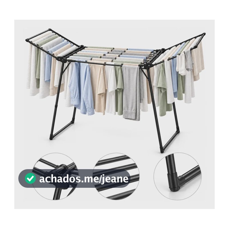 Varal De Chão Reforçado Espaçoso Resistente Secagem De Roupa Preto