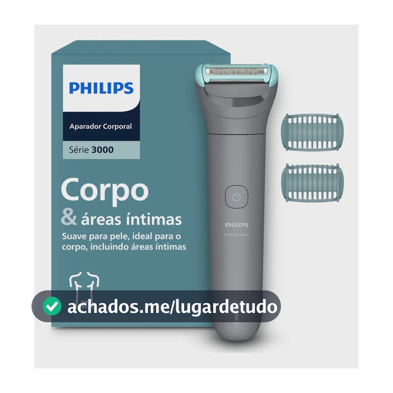 Philips Aparador de pelos Body Groomer Série 3000 para Corpo e Região Íntima Pele lisa com mais conforto | Apara e raspa com conforto| Uso seco e molhado | 80 min sem fio | BG3480/15