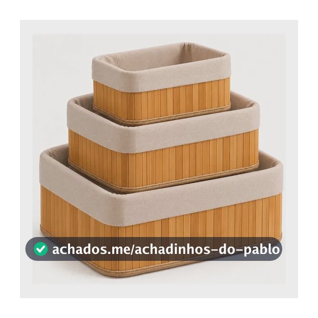 Kit 3 Cestos Organizadores De Bambu Retangulares Com Forro