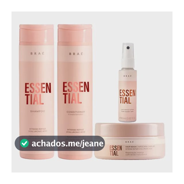 Kit Braé Essential Shampoo + Condicionador + Máscara + Fluido