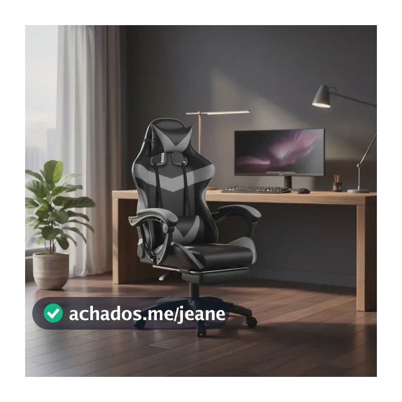 Cadeira De Escritório Gamer Nitro Ergonômica Estofado Couro Sintético Reclinável Altura Ajustável Apoio Para Pés Cor Cinza