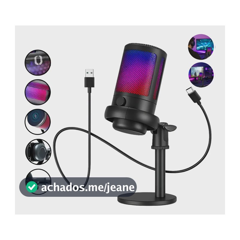 Microfone Gamer Condensador Cardioide Usb Preto