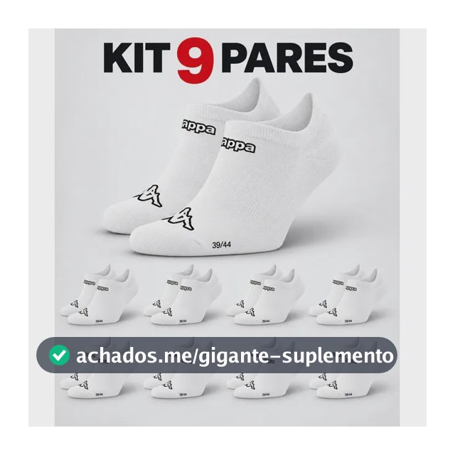 Kit 9 Pares Meias Kappa Sapatilha Soquete Invisível Original Branco 34-38