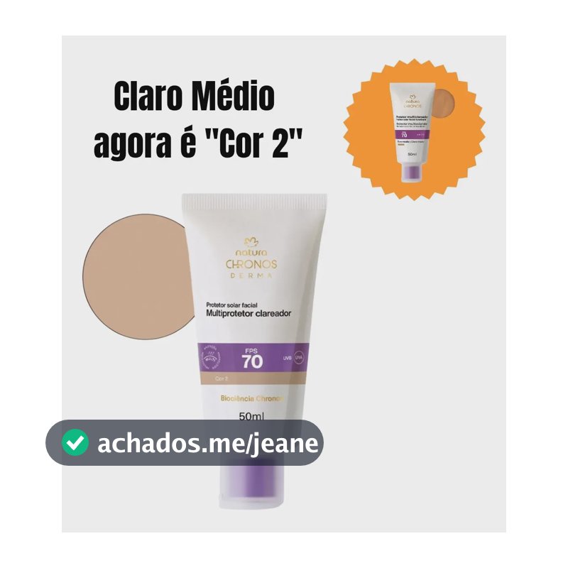 Natura Chronos Derma FPS70 Cor 2 Claro Médio 50ml Clareador