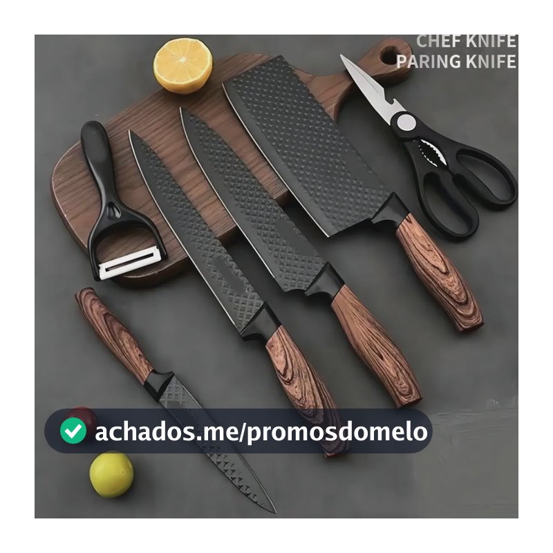 Kit Jogo De Facas Inox Corte Afiado Antiaderente Presente Cor Marrom-escuro