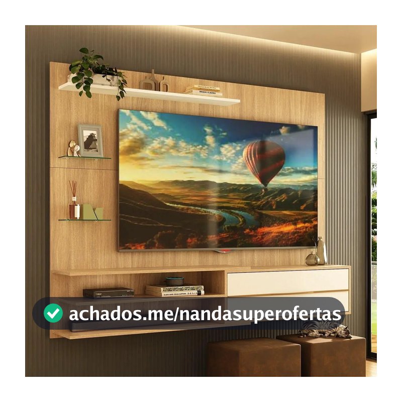 Painel para TV até 65 Polegadas 1 Porta e Prateleiras Multimóveis MP1064 Rustic/Branco