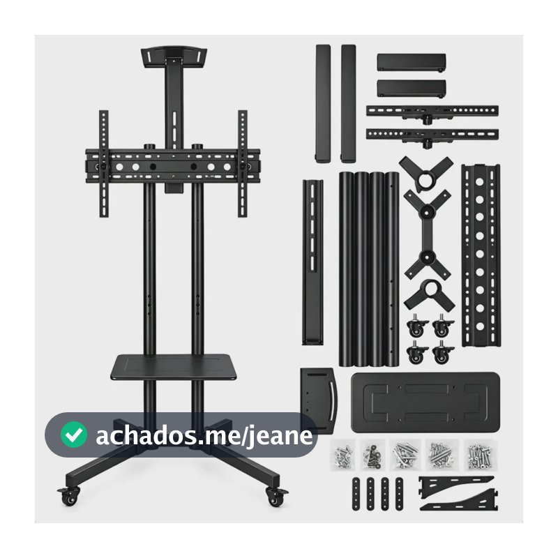 Pedestal Chão Tv 32-75 Móvel Vesa 600x400 50kg Bandeja Preto
