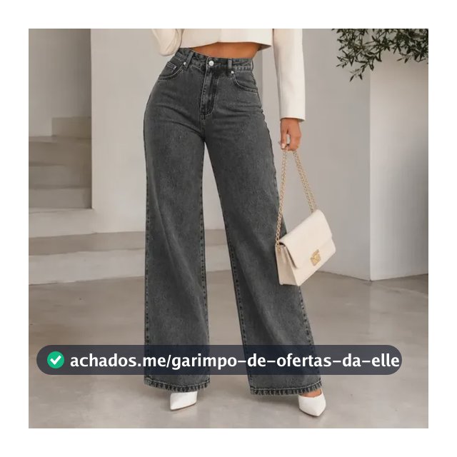 Calça Jeans Pantalona Wide Leg Feminina Cintura Alta Larga