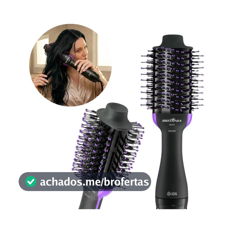 Escova Secadora Britânia BES35 Nanocerâmica 1300W Bivolt Alisadora Modeladora Secador 4 em 1 Alta Potência