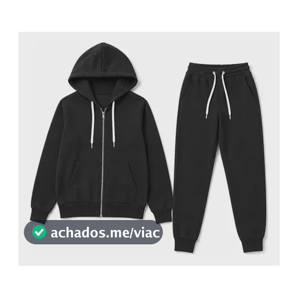Conjunto Moletom Feminino Grosso Premium Capuz E Calça P Preto