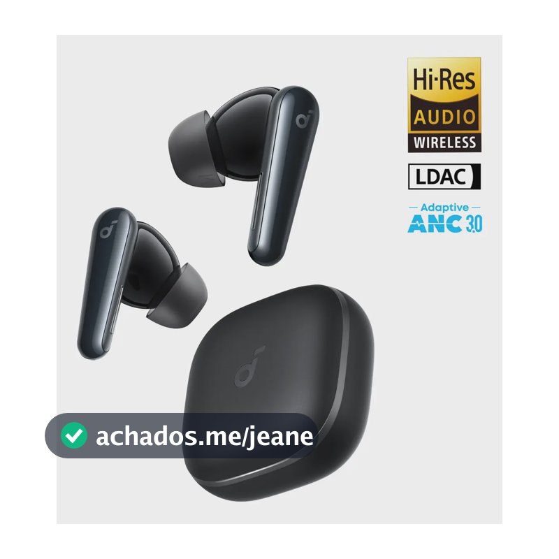 Fone Ouvido Soundcore Liberty 5 Bluetooth 5.4 ANC 3.0 Redução de Voz 2X Dolby Áudio Hi-Res LDAC Graves Dinâmicos 48h IP55 Carregamento Rápido 6 Mics IA Chamadas Claras App Personalização Cor Preto