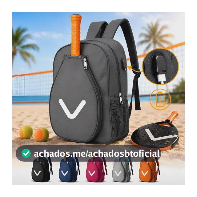 Raqueteira Mochila Porta Raquete Beach Tennis Reforçada Cinza-escuro