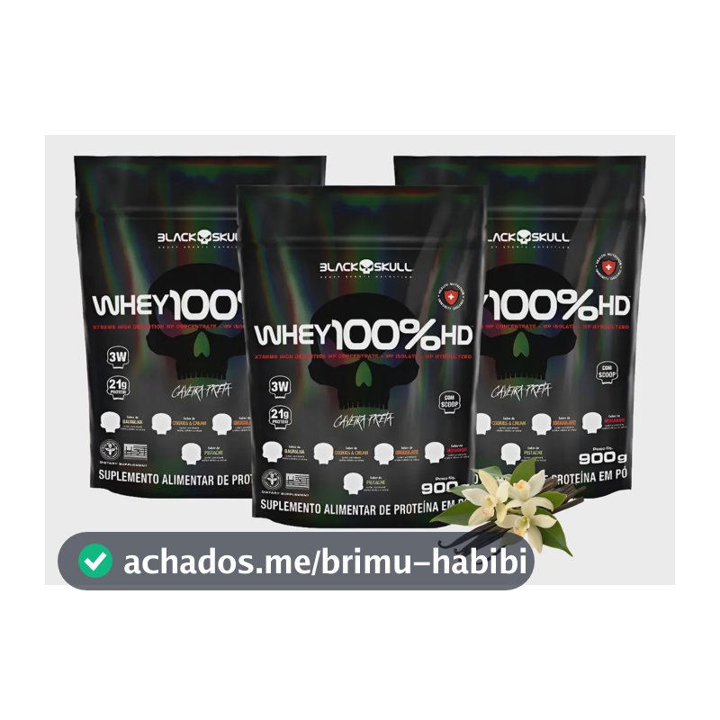 Whey Protein 100% Hd Kit 3 Unidades Suplemento Black Skull Sabor Baunilha
