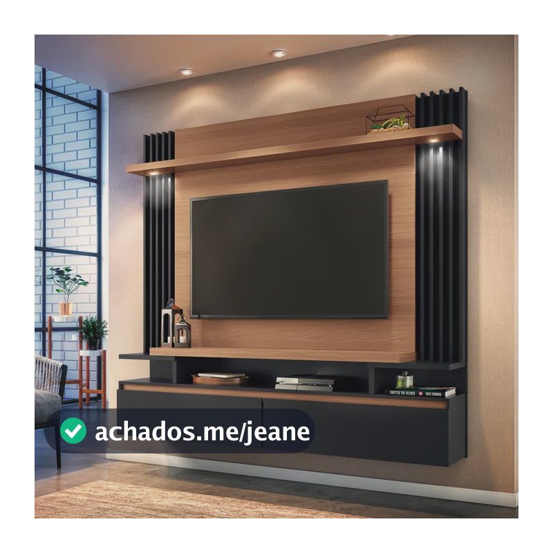 Rack Com Painel Para Tv Até 60 Polegadas Manu 1,80m Preto