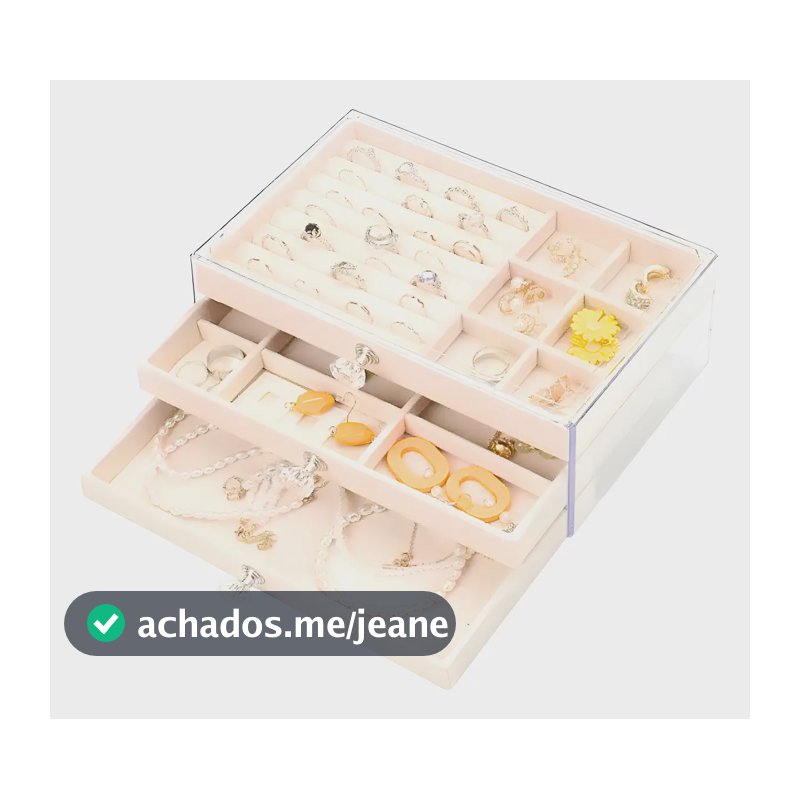 Caixa Acrílico Porta Joias 3 Gavetas Luxo Expositor Viagem Cor Bege
