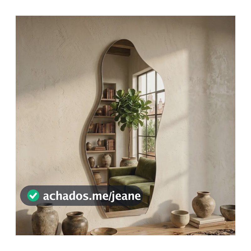 Espelho Orgânico Decorativo Grande 90x40 Lapidado Moderno Lapidado