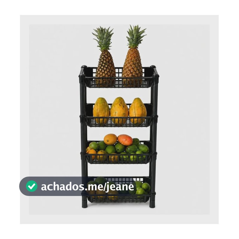 Fruteira Chão Estante Cozinha Cesto Organizador Empilhável Preto 4 Cestos