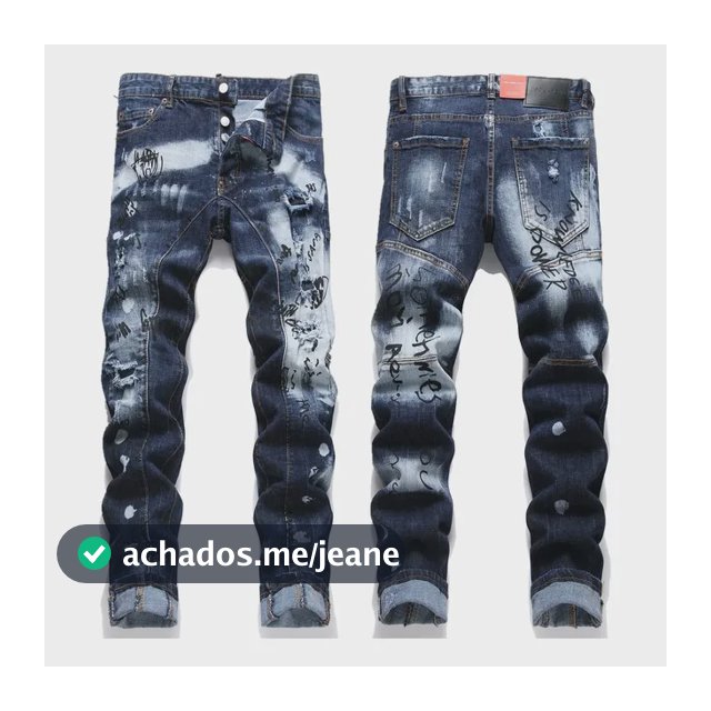 Calça Jeans Masculina Slim Azul Rasgada Estampada Várias Med Blue314xyp M