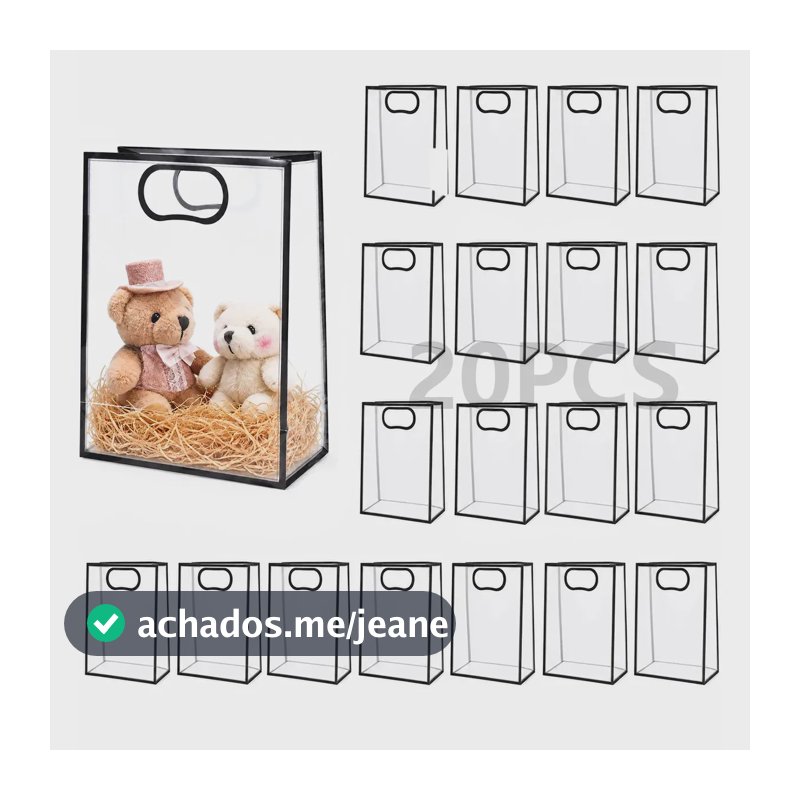 Kit de 20 Sacolas de Presente PVC Pretas Impermeáveis para Aniversários e Festas