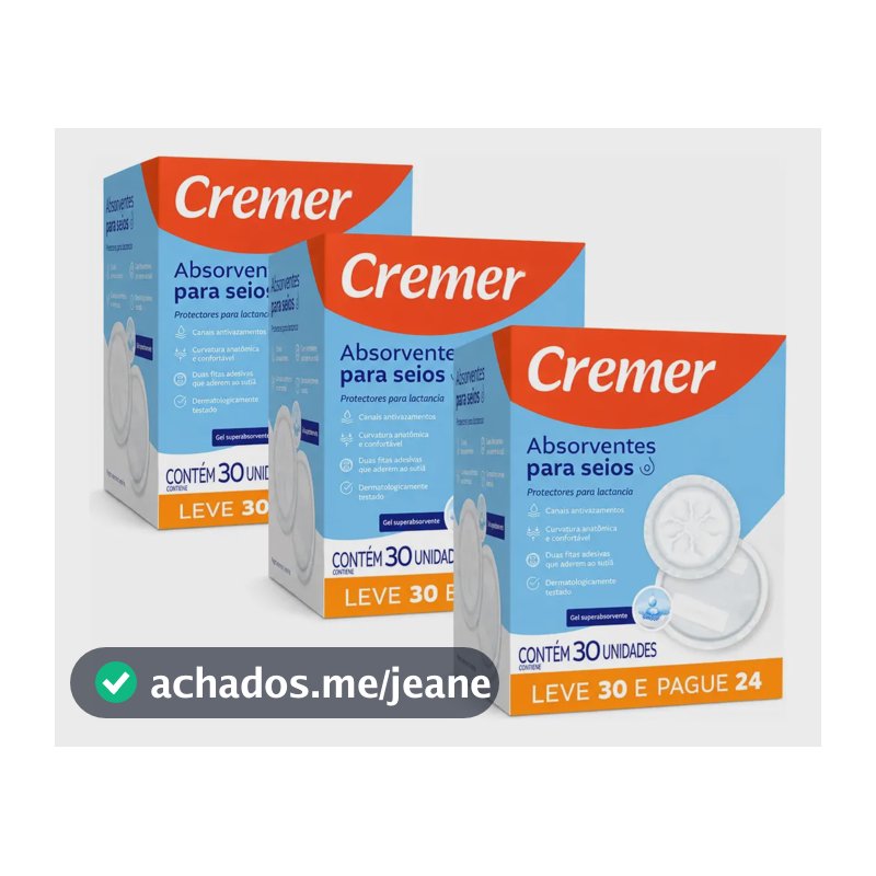 Kit 3 Caixas De Absorvente Para Seios Cremer Toque Suave Gel Superabsorvente Antivazamento Anatomico Respiravel Com Adesivo Para Amamentacao