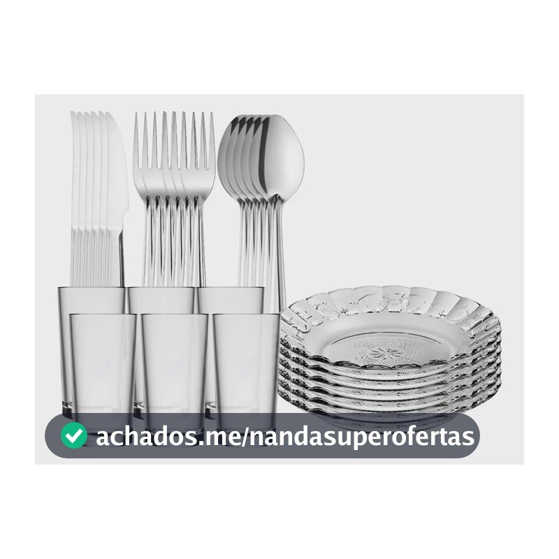 Aparelho De Jantar 30 Peças - Pratos + Copos + Talheres Inox