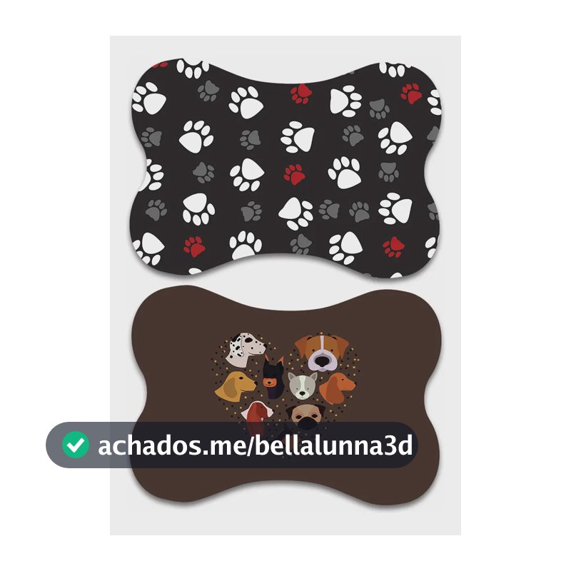 Kit 2 Tapete Pet Comedouro Antiderrapante Cães E Gatos 46x31 Preto Cachorro Patinhas