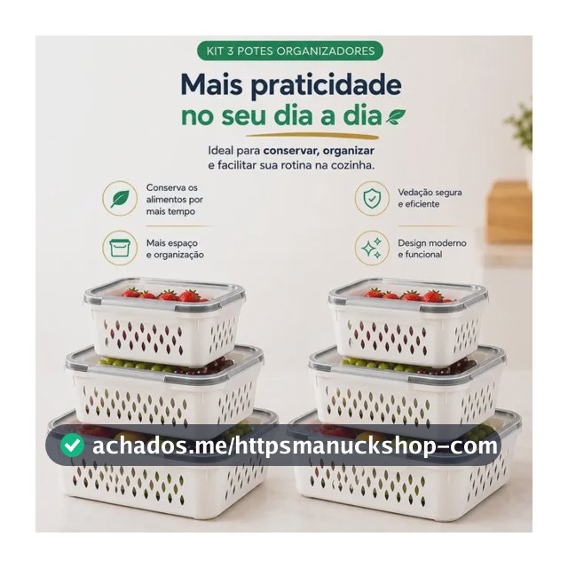Conjunto Kit 6 Organizadores Geladeira Transparente Hermético Escorredor Cesto Frutas Alimentos Verduras Legumes Dasv