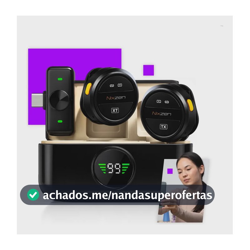 Microfone Lapela Redondo Sem Fio Tipo-C Duplo Anti Ruído P/ Android E iPhone 15 16 17 Com Caixinha Para Carregamento Portátil Cor Preto Nixzen