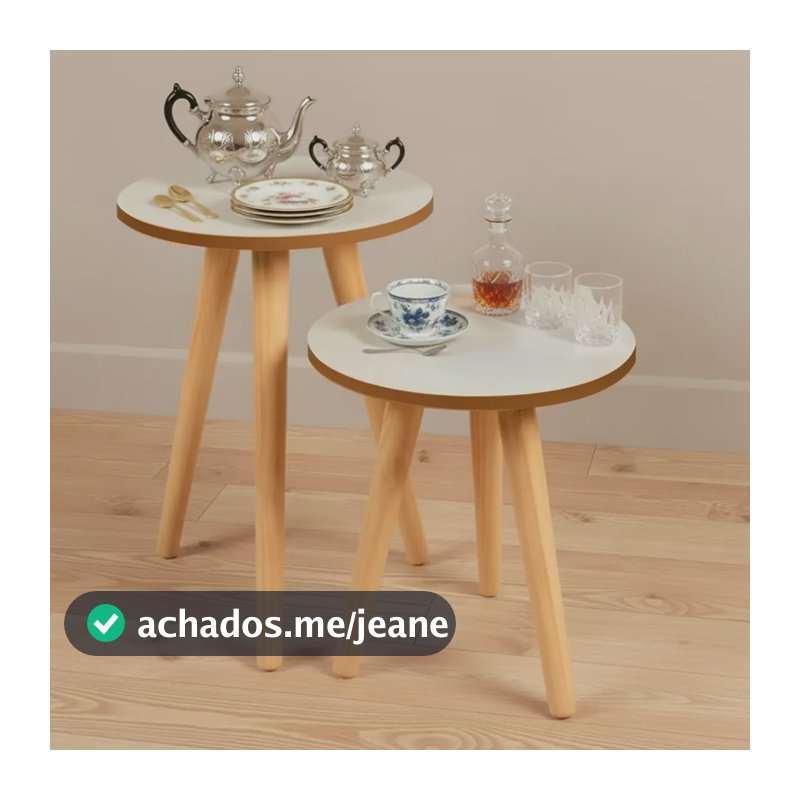 Mesa De Apoio Redonda Canto Pe Palito Porta Quadro Objetos Cor Off-white