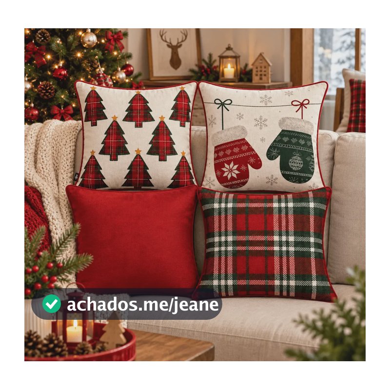 Kit C/4 Capas De Almofada Decorativa Tema - Natal Lacinho Natal Lacinho