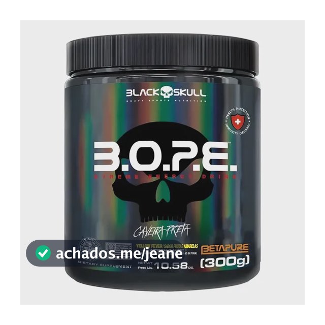 Pré-Treino B.O.P.E. Black Skull em Pó, 300g Sabor Frutas Amarelas