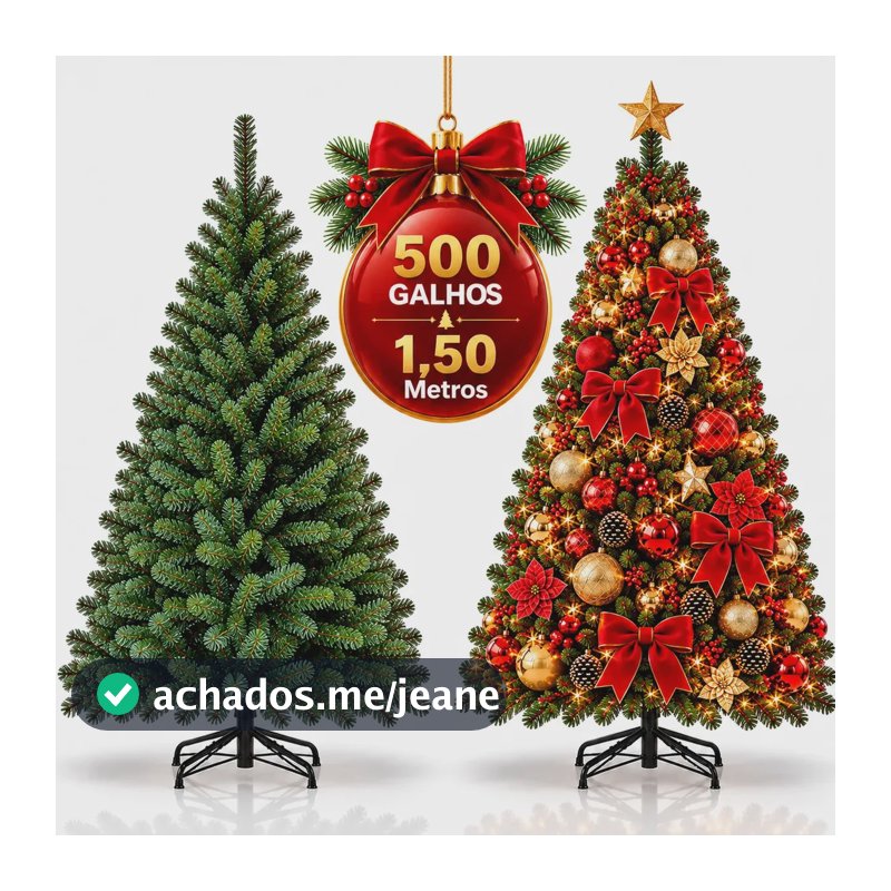 Árvore de Natal Pinheiro Premium de 1,50m com 500 Galhos Verdes e Base de Ferro Casa Sala Escritório Apartamento Enfeites Volumosos