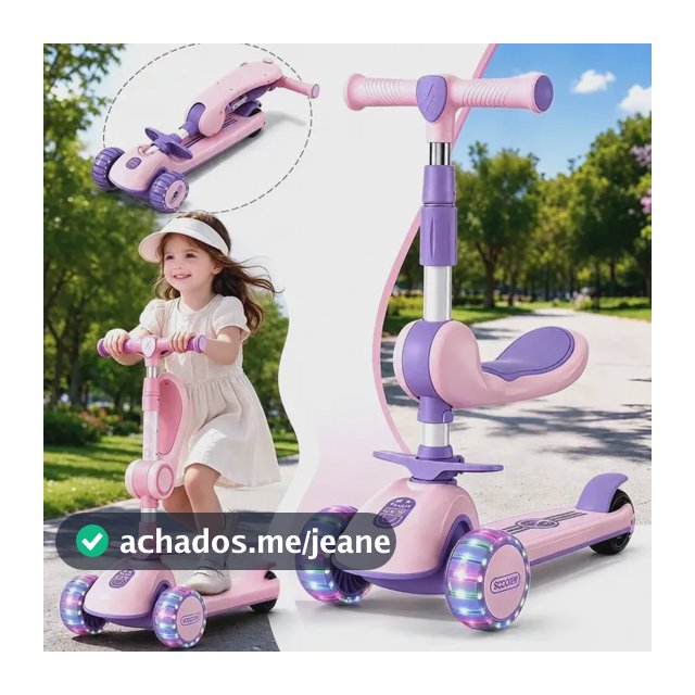 Patinete Infantil 3 Rodas Com Luz Led E Assento Removível