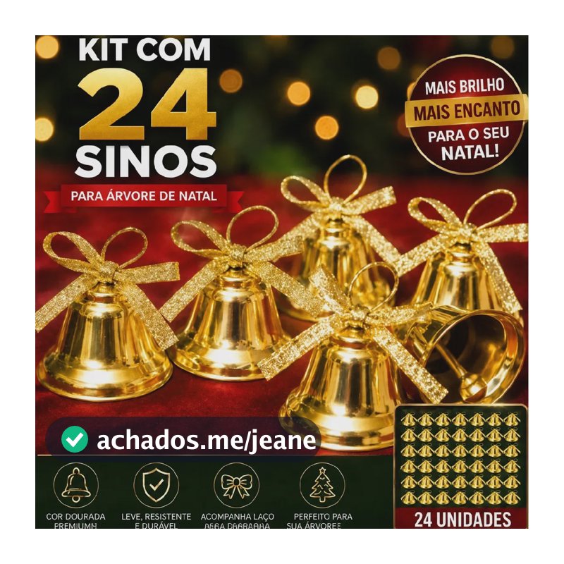 Kit 24 Mini Sinos Enfeites De Natal Decoração Pendente Árvore Dourados Marca Sambalelê Artigos Para Festas E Descartáveis