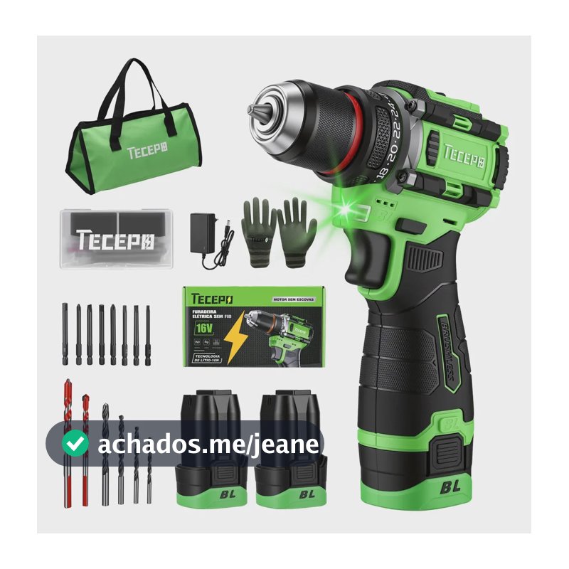 Furadeira Parafusadeira Mini Com 2 Baterias 16v 2ah Tecepo Verde-limão 127/220v 60hz