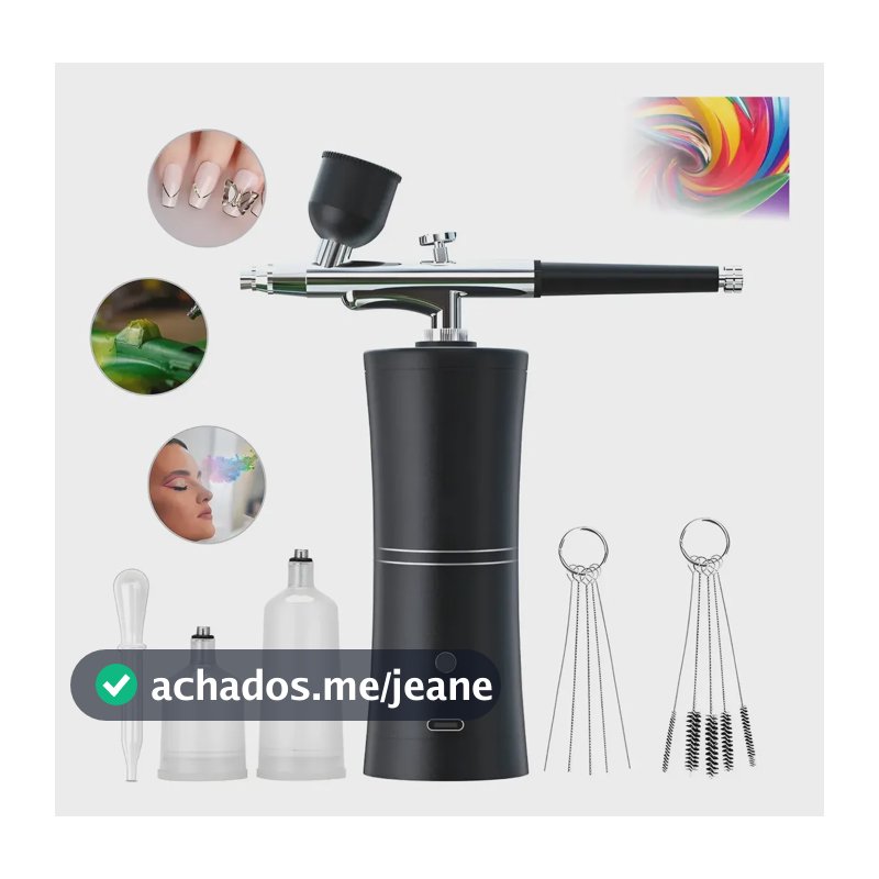 Kit Aerógrafo Recarregável Mini Compressor Sem Fio Portátil Preto