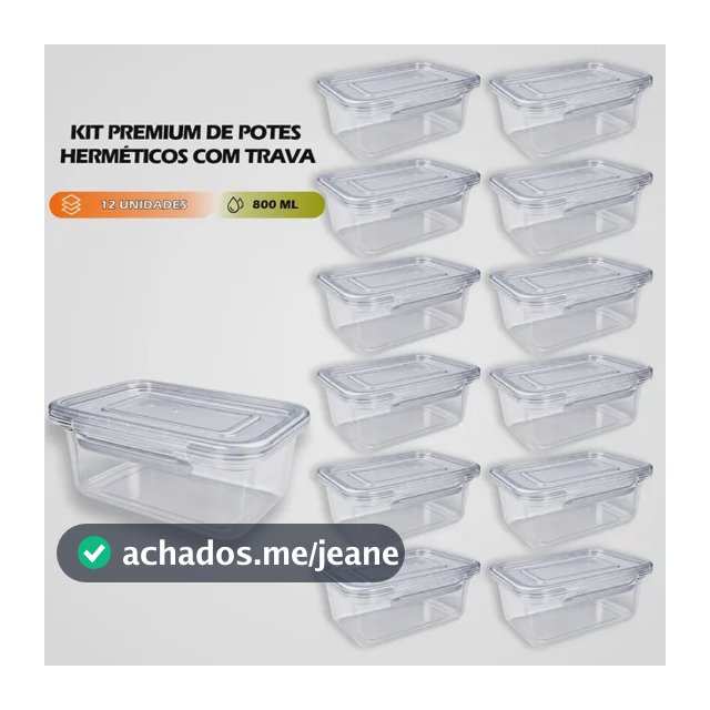 Kit 12 Marmitas 800ml Potes Trava Lateral Freezer Microondas Transparente