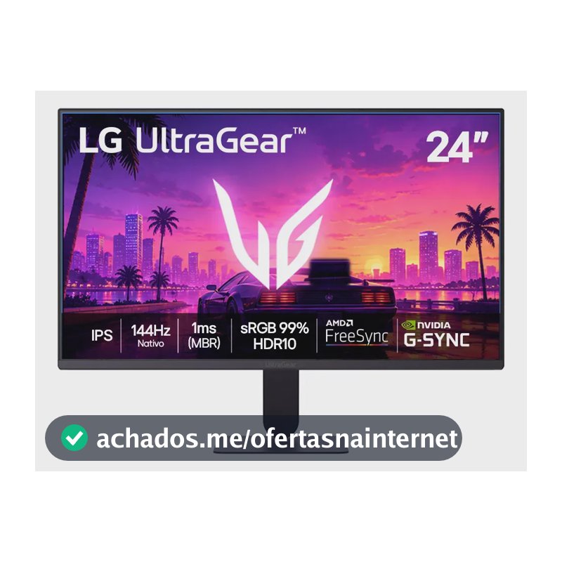 LG UltraGear Monitor Gamer 24" IPS 144Hz nativo, 1ms (MBR), Full HD (1920x1080), HDR10, NVIDIA G-SYNC, AMD FreeSync sRGB, Preto - 24G411B