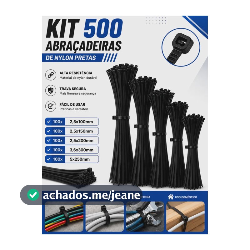 Abraçadeiras Nylon Kit 500 Peças Tipo Hellerman Enforca Gato Preto