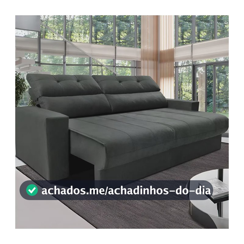 Sofá 3 Lugares Clean Retrátil Reclinável Cama Inbox 1,70m Velusoft Cinza