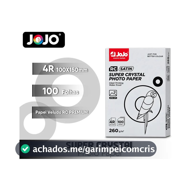 Papel Fotográfico 260g 10x15 A6 Super Cristal Veludo 100f Cor Branco
