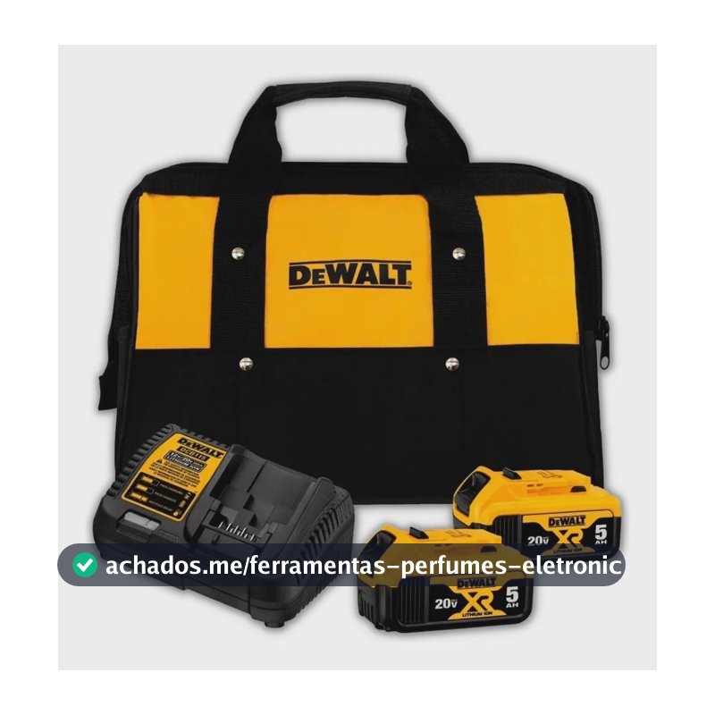 Kit com 2 Baterias 5Ah Dewalt Modelo DCB205C2K 1 Carregador e 1 Bolsa Bivolt