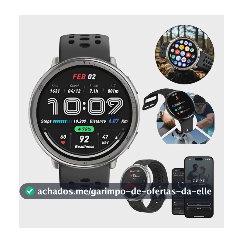 Relógio Inteligente Bluetooth Amazfit Active 2 Amoled Redond Branco Mesh Preto Prateado