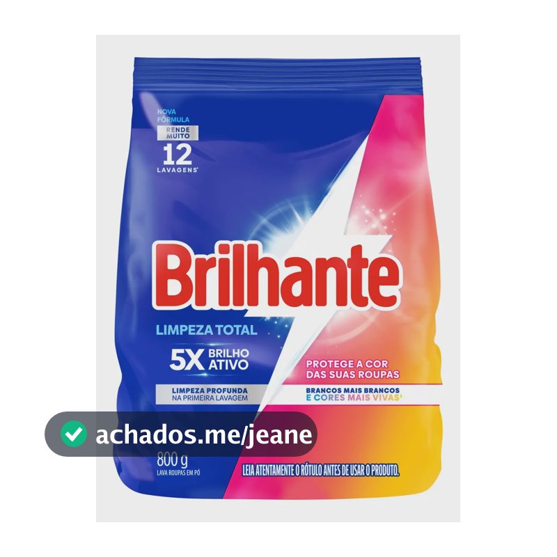 Lava Roupas em Pó Brilhante Limpeza Total 800 g