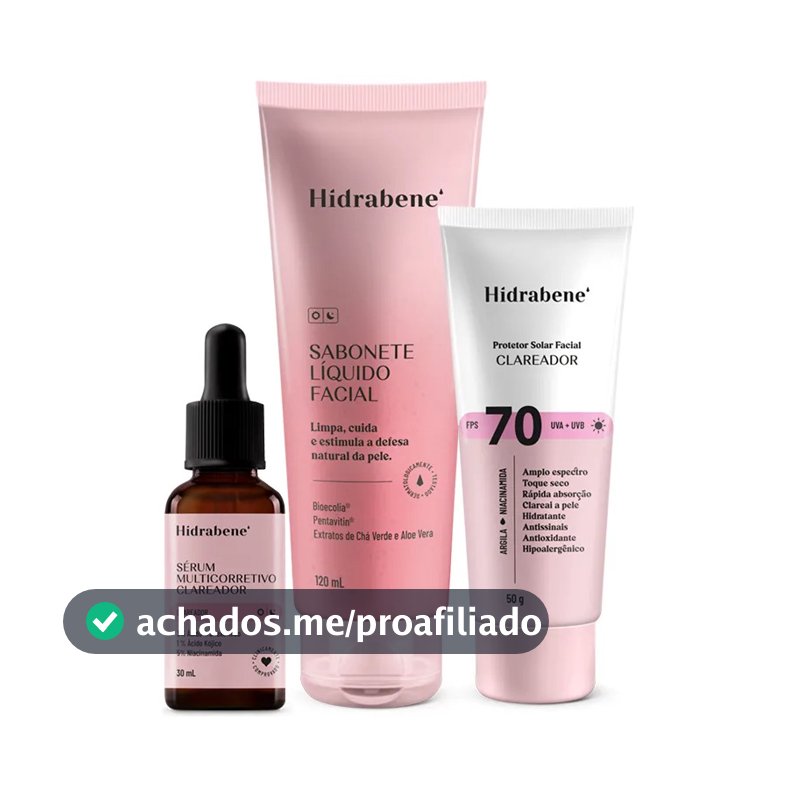 Kit Hidrabene Clareador Sérum + Fps70 + Sabonete