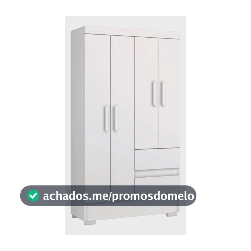 Guarda Roupas Solteiro Juvenil 4 Portas 2 Gavetas Branco Coimbra Aramóveis