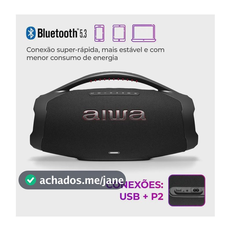 Caixa de Som AIWA Boombox Plus 200W Bivolt AWS-BBS-01-B